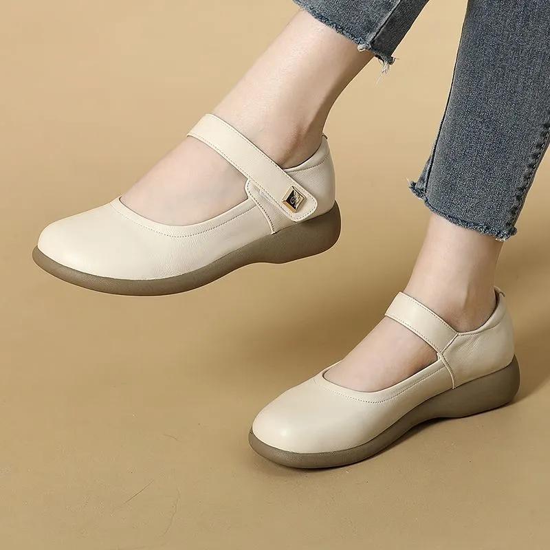 Fashion GKTINOO Genuine Leather Flats Mary Janes Summer Soft Sole Mother's Shoes Anti-slip Women's Shoes Large Size 43