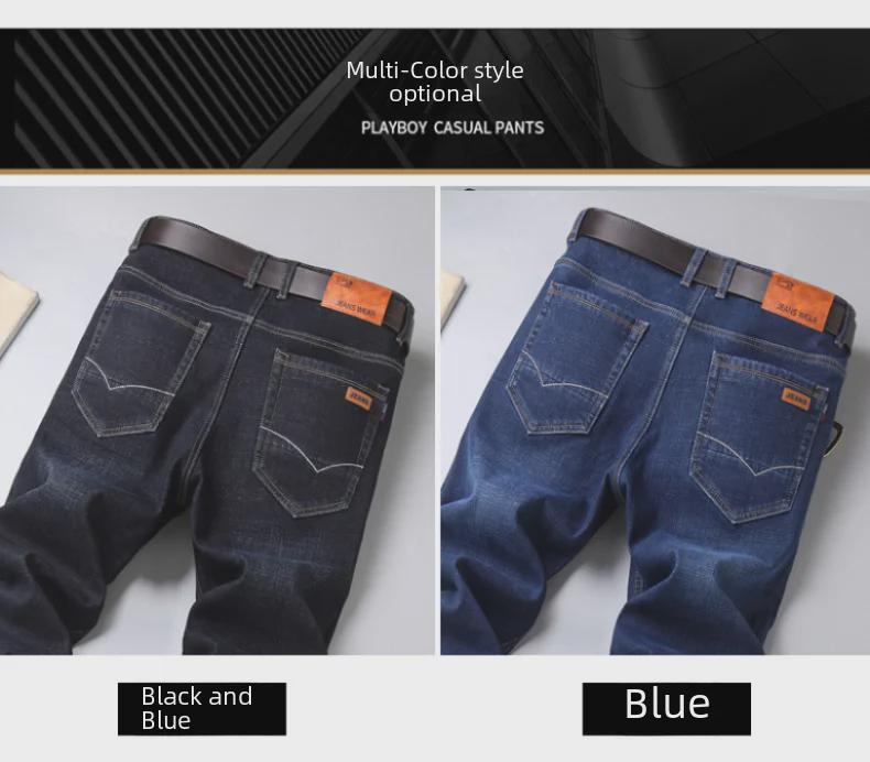 Pánské džíny středního věku Business: Pohodlné, vysoce kvalitní, mírně elastické, snadno se udržuje, rovný střih na jaro a podzim