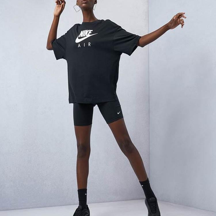 Nike Air Logo Print Loose Knit Sports Short Sleeve T-Shirt Women Tops Black DB3841-010