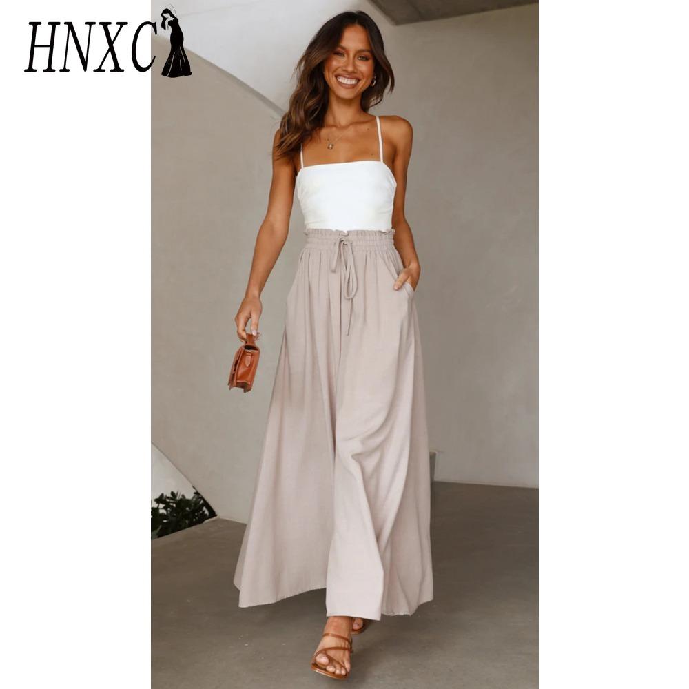 HNXC Women's Fashion Casual Solid Color Print Pants & Capris