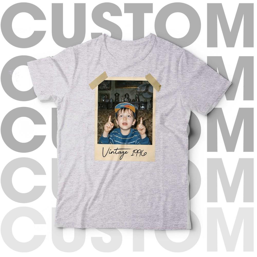 Custom Personalised Text Photo TShirt Vintage Polaroid Retro Birthday Gift