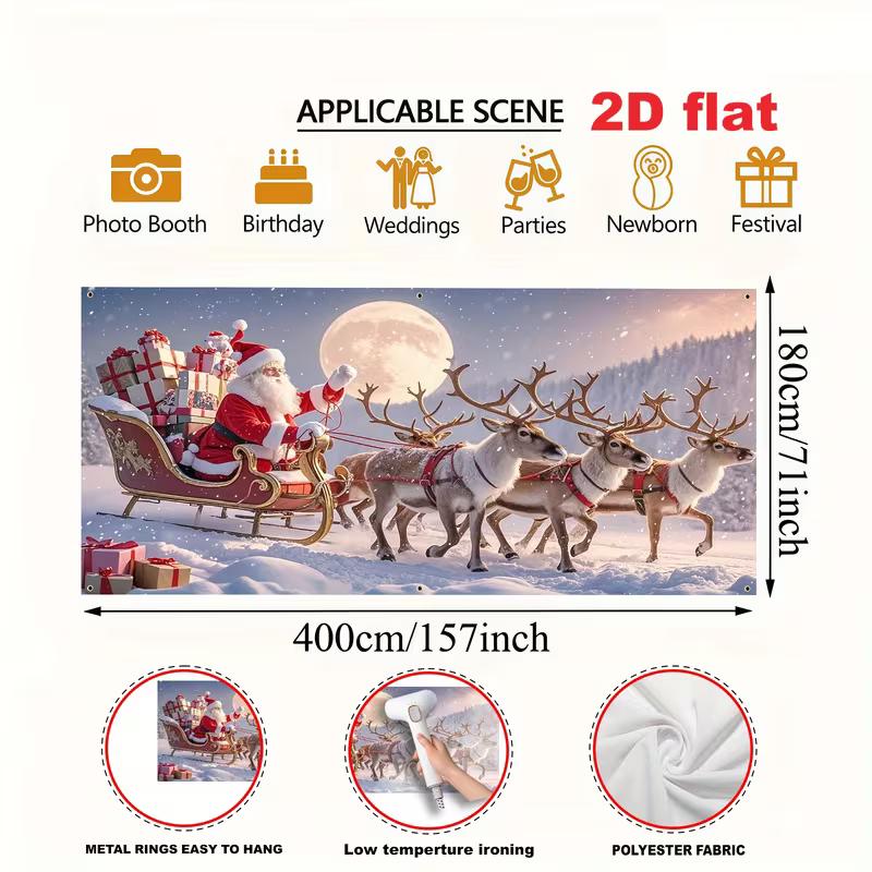 2D Winter Night Santa Sleigh Garage Door Cover, Reindeer & Moon Christmas Decor