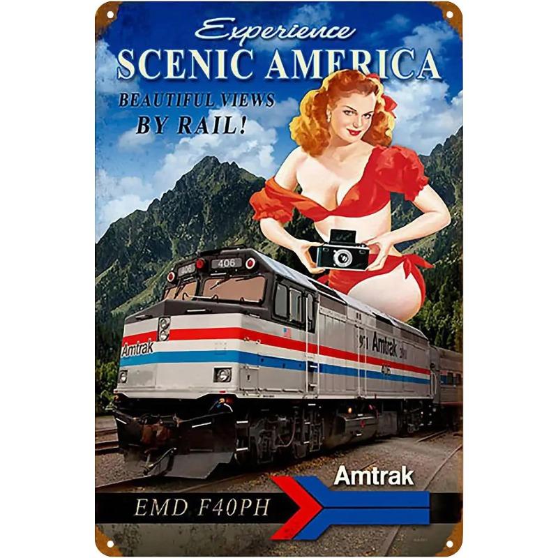 Vintage Metal Tin Poster Train Retro Metal Tin Signs Posters Plate Wall Decor for Bar Restaurant Cafe Clubs Retro Plaque