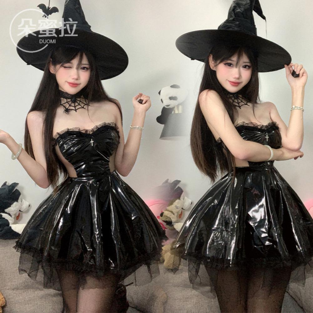 Domila Halloween Dark Night Patent Leather Cosplay Witch Suit Sex Sexy Underwear Premium Sex Clothes