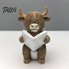 Decorative Cow Statue Highland Bathroom Figurine Funny Scottish Cattle Sitting on Toilet Resin Calf Bedroom Animal Ornament Bathing Sculpture for Home
