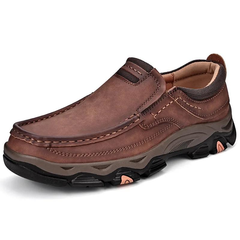 Fashion Outdoor Mens Hiking Shoes Fashion Soft Classic Large Size 39-50 Comfort Non-slip Walking Shoes Genuine Leather Casual Loafers