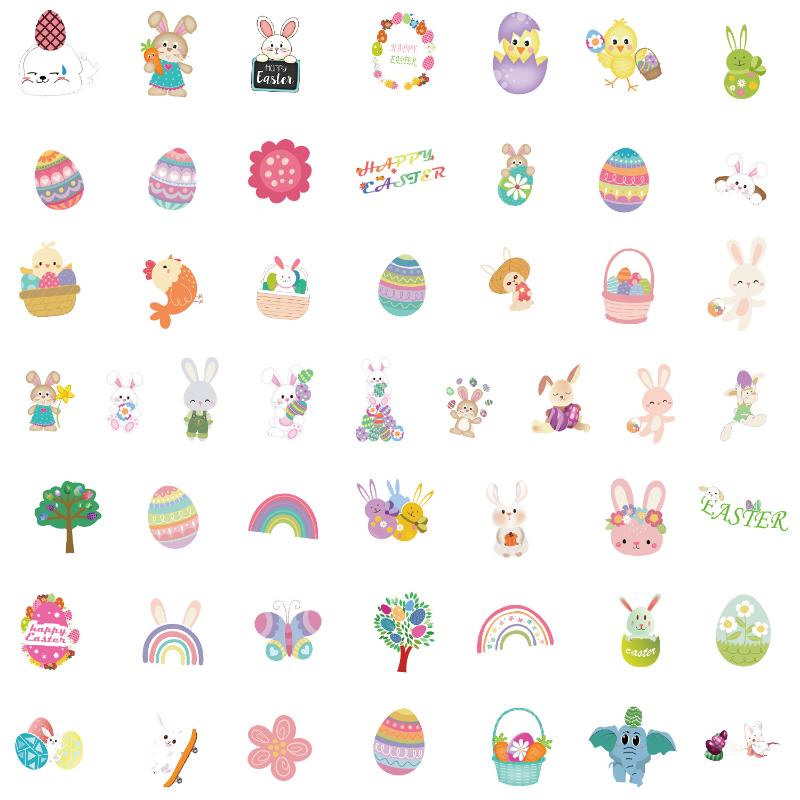 50 Stück/Set Oster Graffiti Aufkleber Niedliche Kaninchen Osterei Cartoon Festival Aufkleber DIY Gepäck Telefon Gitarre Klassisches Kinderspielzeug