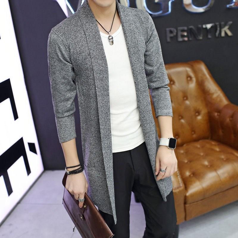 

Мужской модный повседневный длинный вязаный кардиган с карманами - Коллекция весна/осень 2022 XXXXL серый