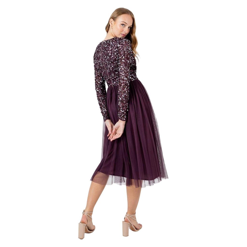 Deluxe Womens/Ladies Sequin V Neck Midi Dress