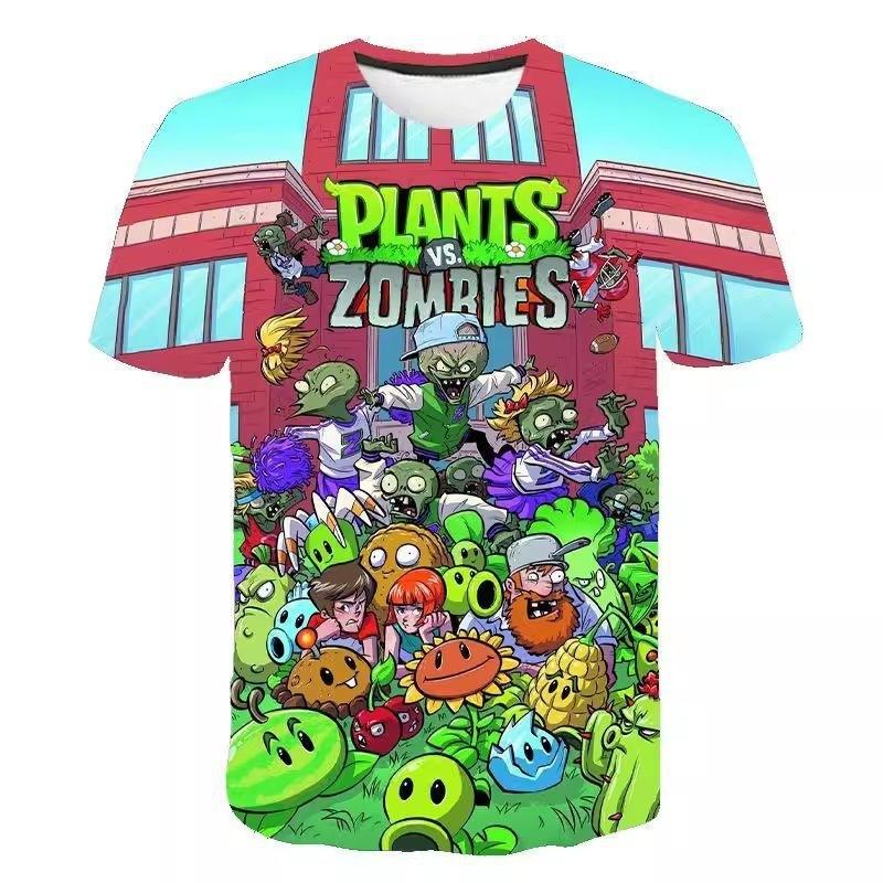 Summer New Plant Vs. Zombie Cartoon Crew Neck 3D Printing Trend T-shirt