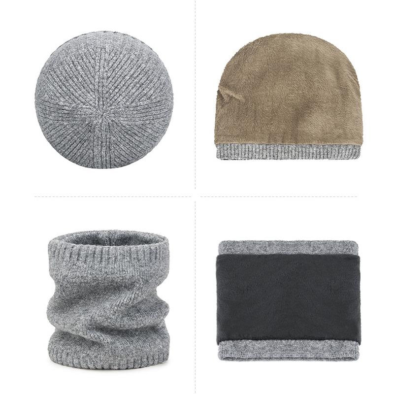 Winter Wool Hat Scarf Two-Piece Warm Wool Hat Men Women Cold-Proof Ear Protection Knitted Hat