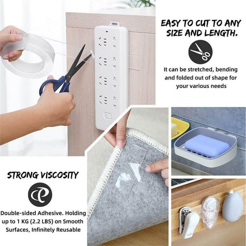 LJL 5PCS 5M Nano Tape Super Strong Double-Sided Adhesive Tape Transparent Reusable Waterproof Tapes Heat Resistance