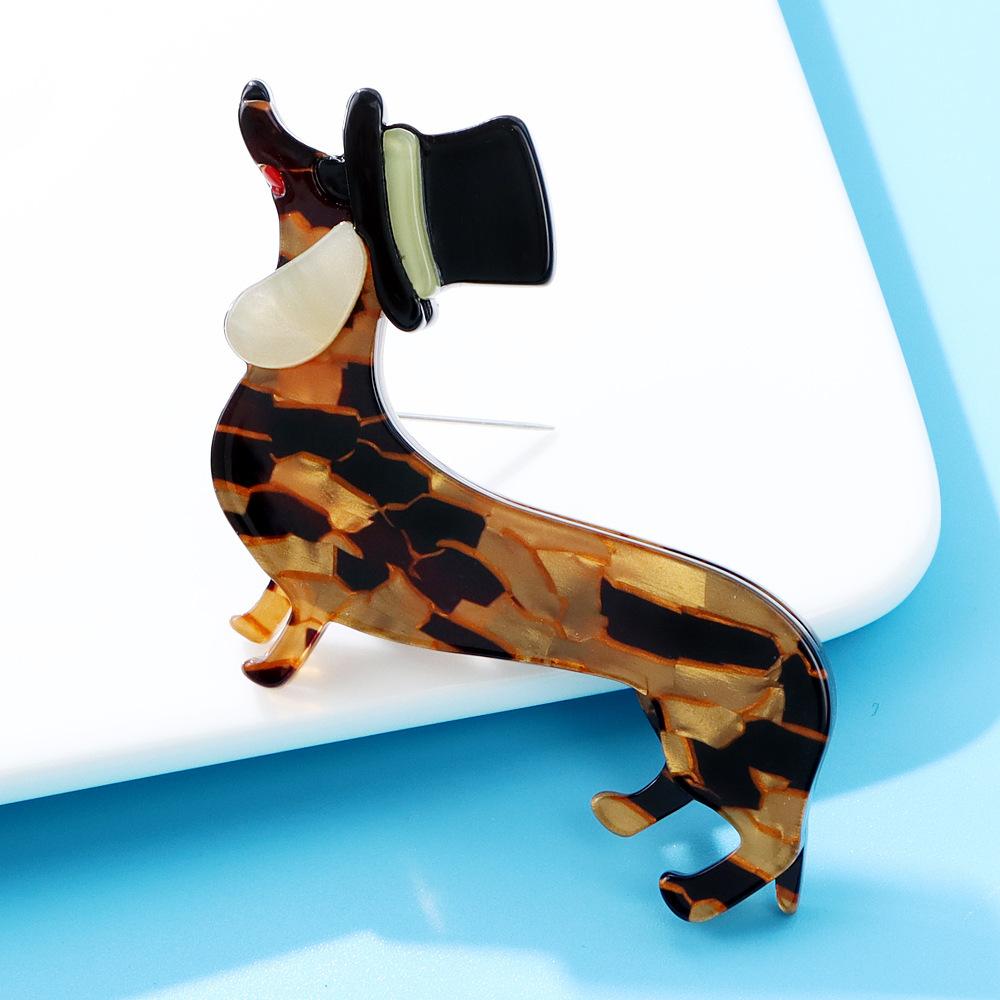 Fashion Acrylic Acetate Dachshund Dog Brooch Cute Cartoon Animal Pin