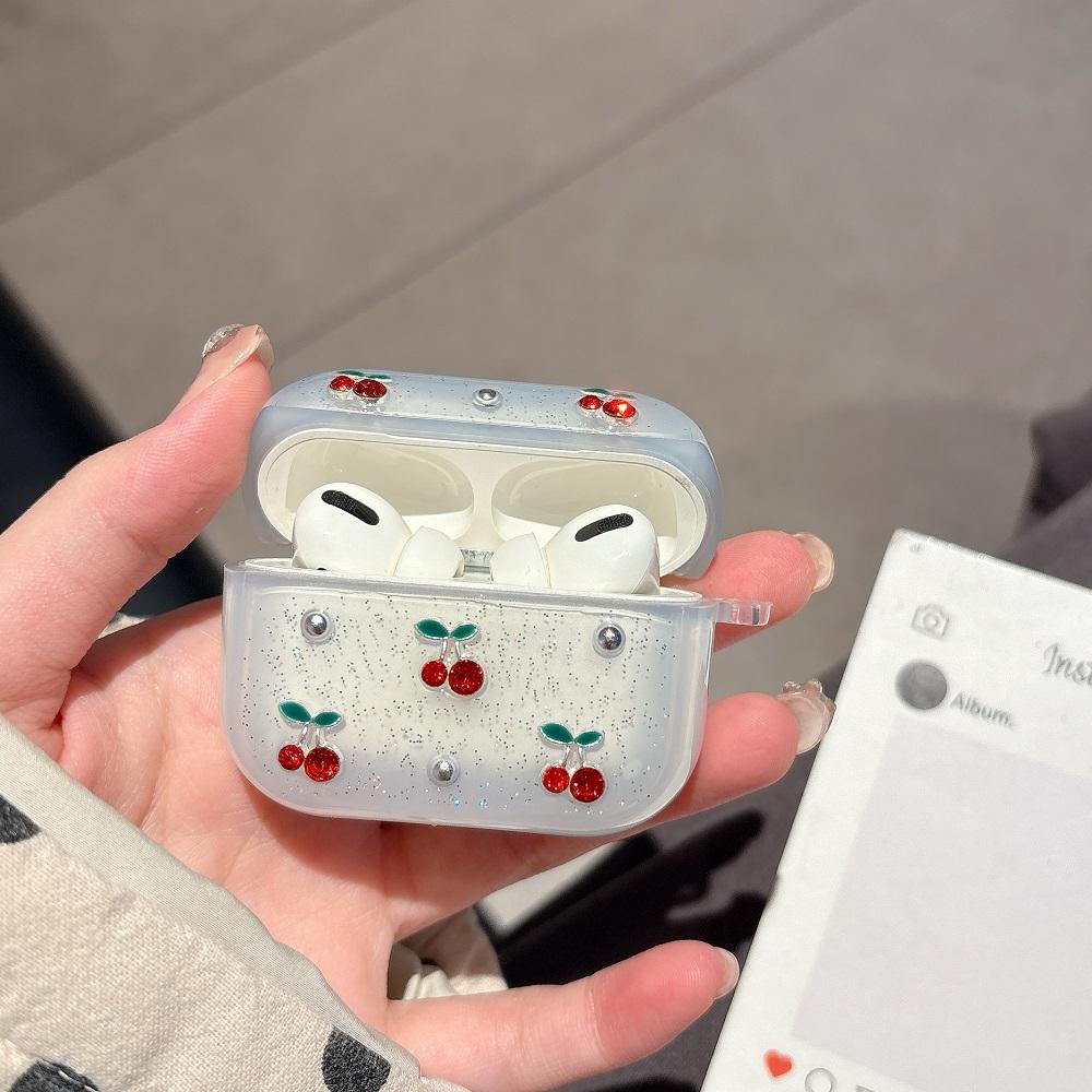 Cute 3D Cherry Bowknot Epoxy Earphone Case for AirPods 2 3 4 Pro Pro2 Wireless Bluetooth Headphone Box Shockproof Protect Cover