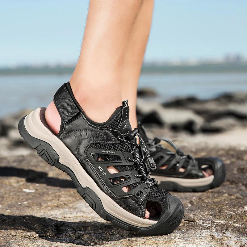 High Quality 2025 New Outdoor Casual Leather Sandals Summer Waterproof Waterproof Sandals Casual Non-Slip Quick Dry Beach Shoes
