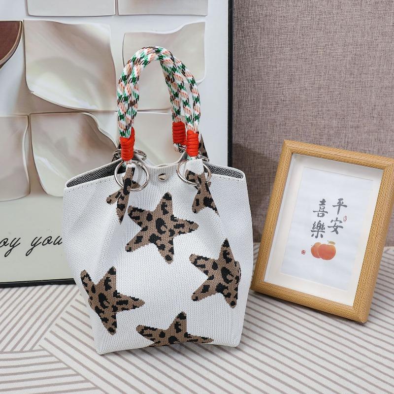 South East Asia Knitted Handbag Geometric Stripe Polka Dot Knitted Large Capacity Handbag Fashion Bucket Bag