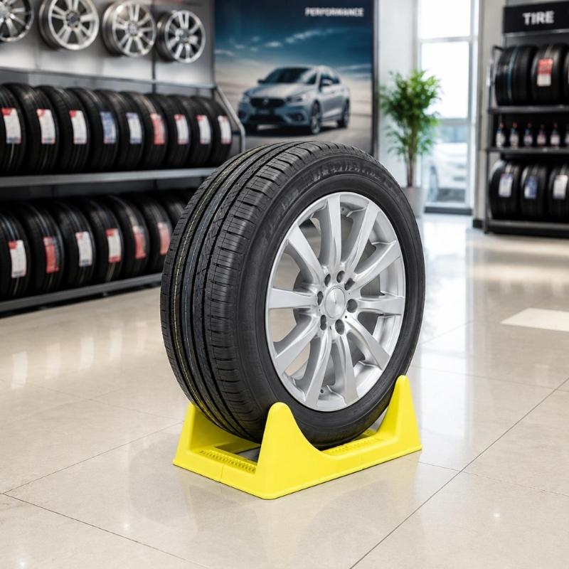 Lightweight Plastic Tire Display Stand, Open Frame Base for Automotive Shops, Storage Areas, and Home Garage Use