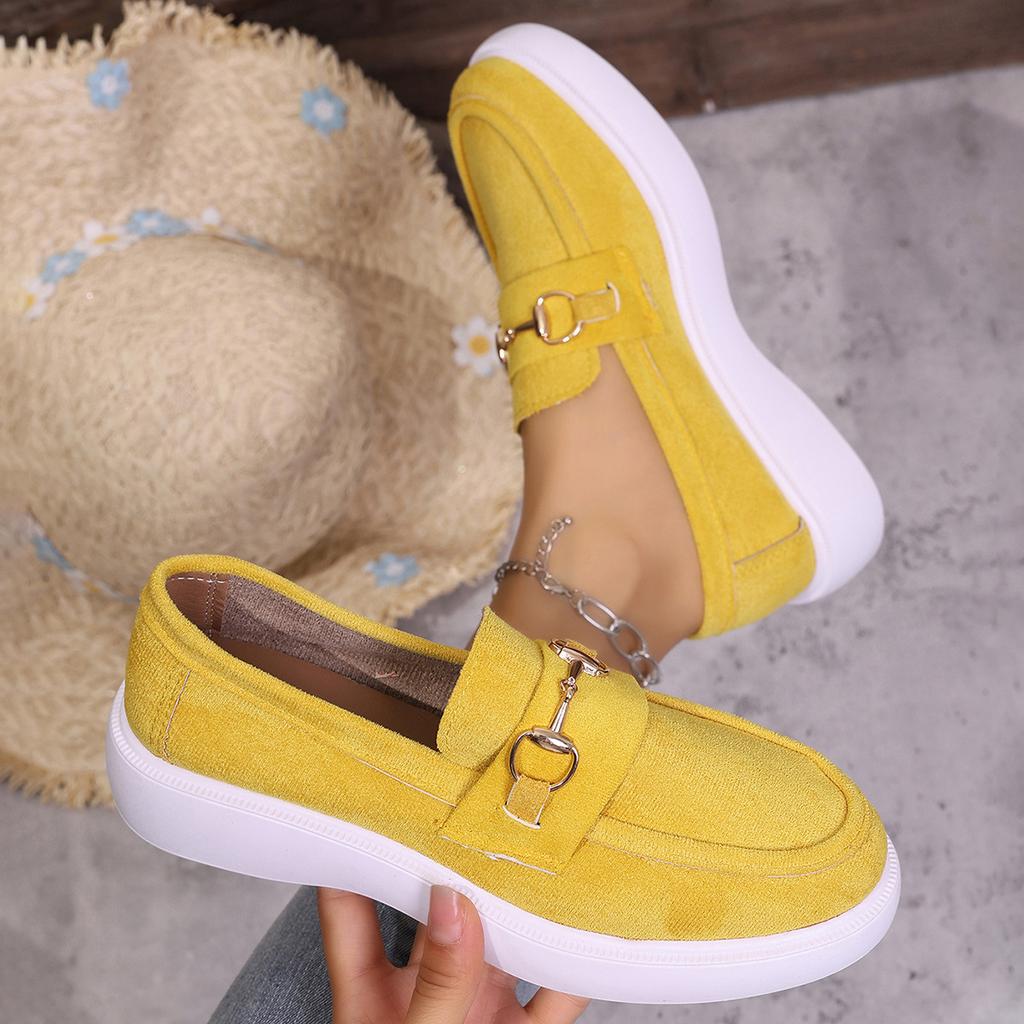 Women's Metal Buckle Loafers, British Style Slip-On Driving Shoes, Flat Sole Comfort Moccasins for Women