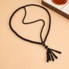 Fashion Knotted Long Imitation Pearl Necklace Women'S Cold Wind Crystal Beaded Fringed Sweater Chain