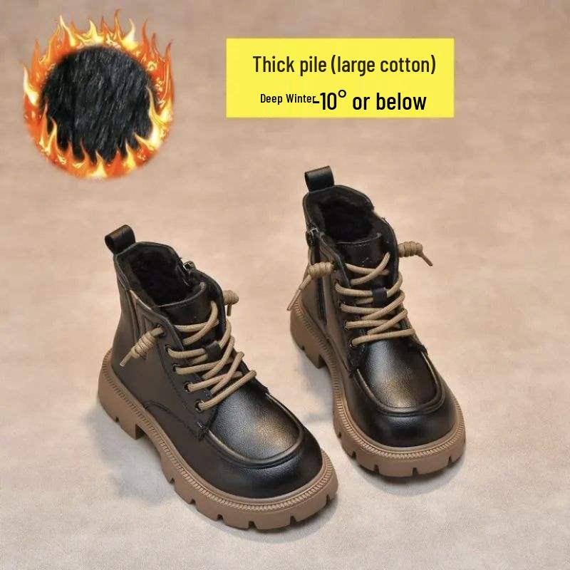 Children's Soft Leather Martin Boots - Fleece-Lined for Boys and Girls, Autumn/Winter Style