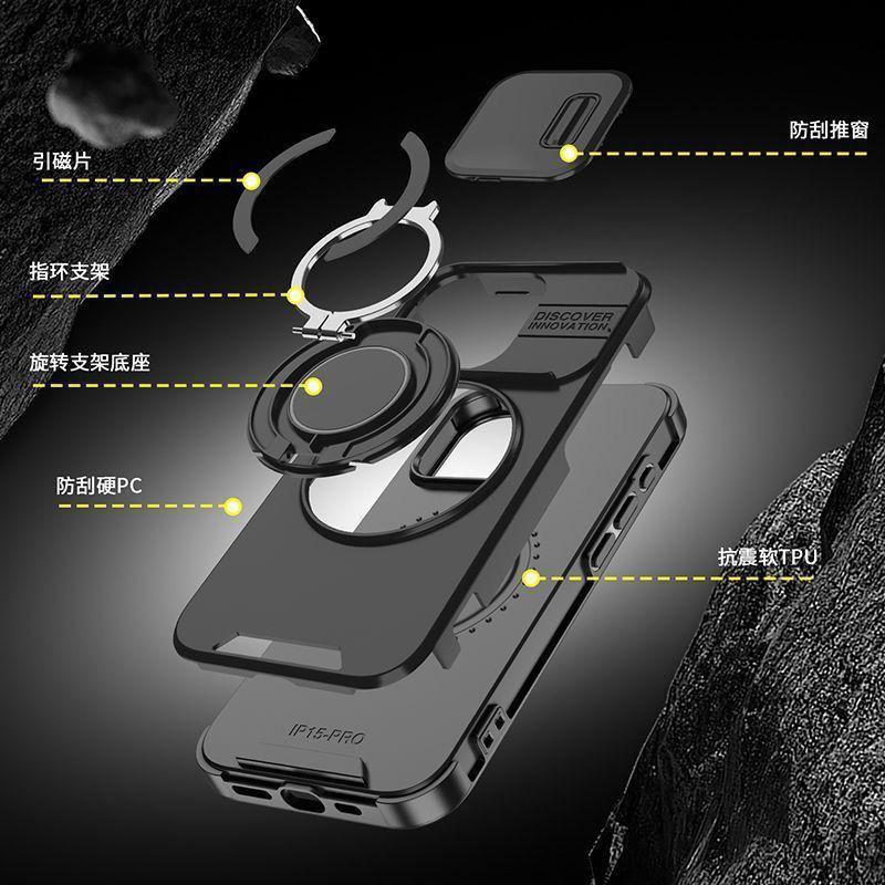 Custodia per telefono con anello di supporto Armor per Samsung S25ultra - Guscio rigido antiurto con finestra scorrevole per l'obiettivo, cover magnetica per auto per Samsung S25/S24/S23/S22/Ultra/Plus