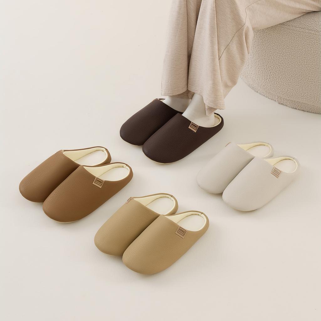 Women Home Slippers PU Warm Slides Comfortable Non-slip Slippers Indoor Outdoor Men Casual Slippers