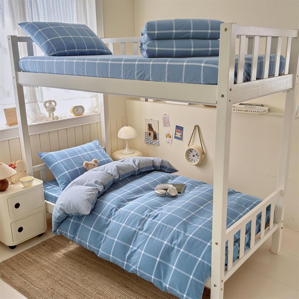 Class A 100% Cotton Yarn-Dyed Washed 3-Piece Bedding Set for Student Dormitory Bunk Beds