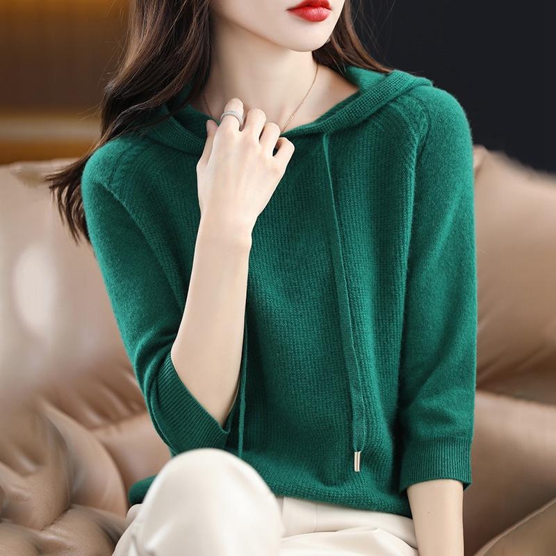 

Тонкие вязаные свитера с капюшоном для женщин, классический однотонный вязаный пуловер, оверсайз, осень-зима, повседневная трикотажная универсальная толстовка One Size
