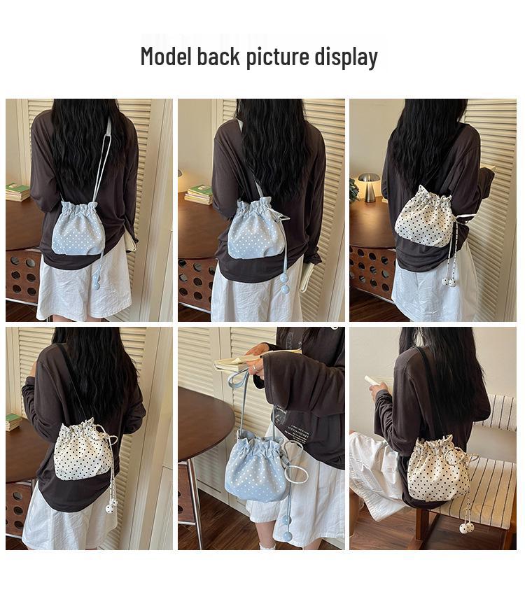 Women's Polka Dot Drawstring Shoulder Bag - Large Capacity Pleated PU Leather Crossbody for Fashion & Commute