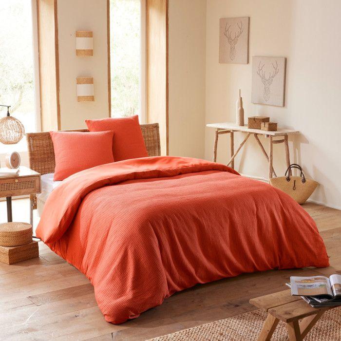 Parure de couette "Nid d'abeille" 240 x 220 pour lit 2 Places 140 à 160 cm - Nid d'abeille Terracotta