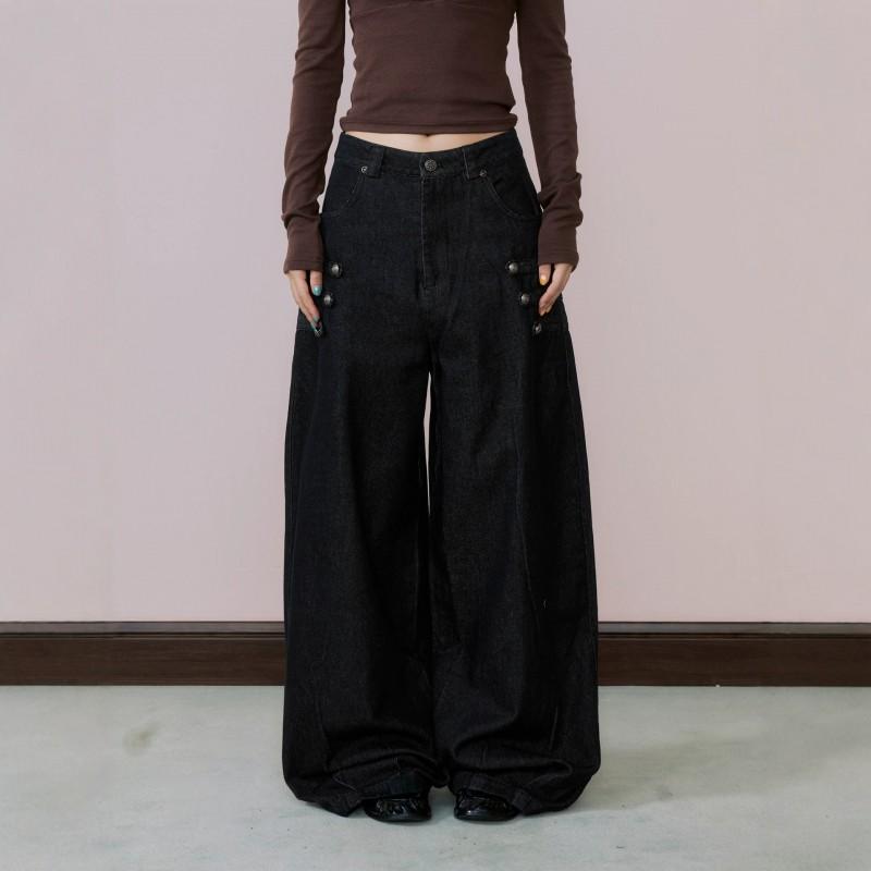 Vintage Court Style Wide Leg Jeans Unisex Loose Straight Pants Men Women