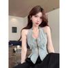 2024 Summer Plus Size Spicy Sweet Halter Neck Denim Fishbone Top