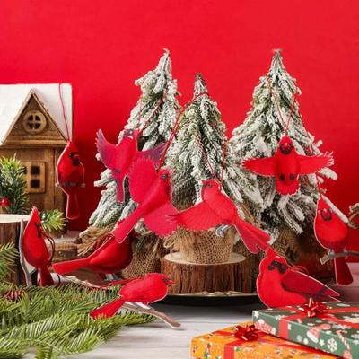 10 Buc Ornamente Păsări Roșii Lemn Păsări Roșii Decorațiune Agățată pentru Pomul de Crăciun pentru Decor Acasă de Sărbători de Iarnă