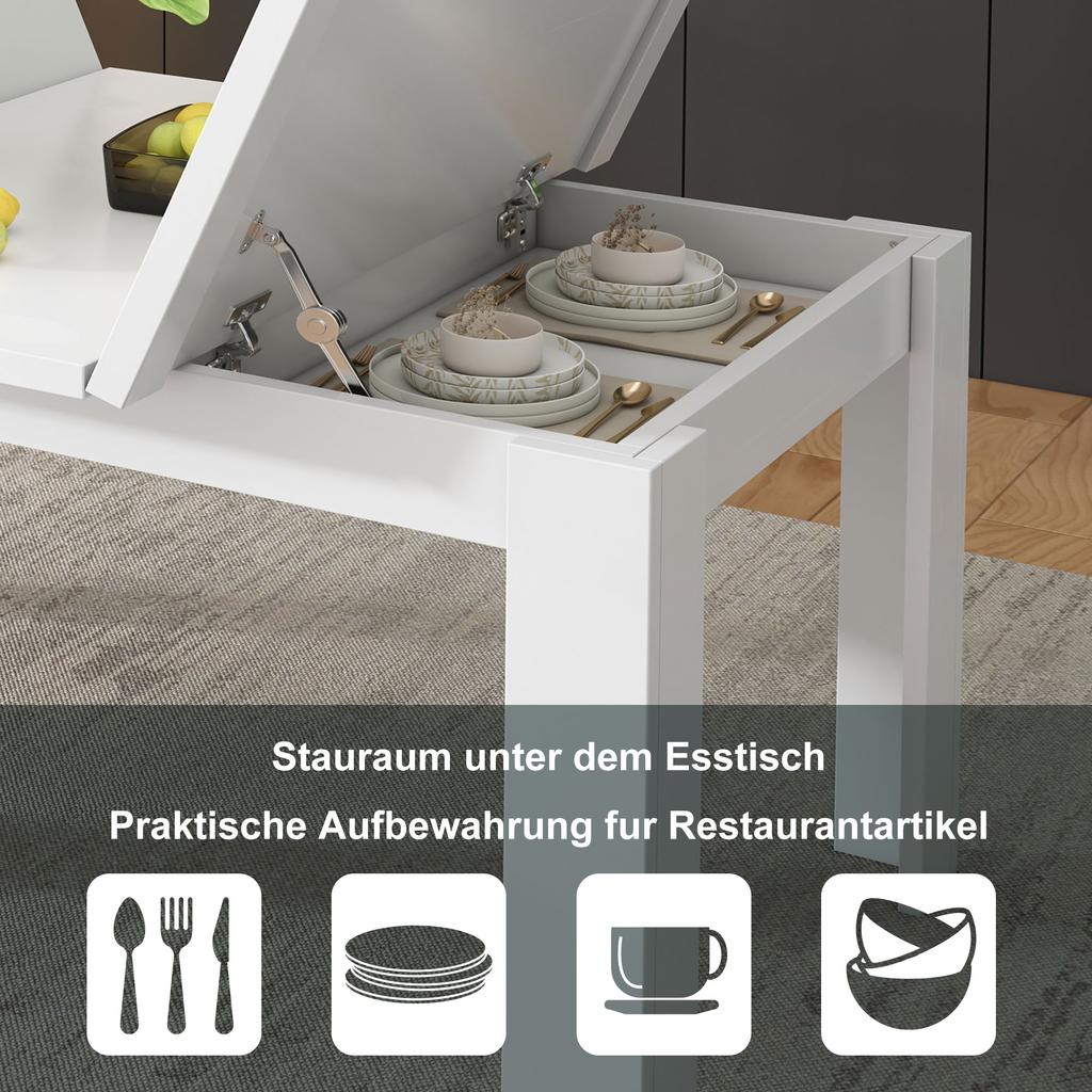 Dining Table 120*70cm, with Storage, Rectangular, Coffee Leisure Table, Modern Simple, Open Storage, Space-Saving, Multifunctional, White