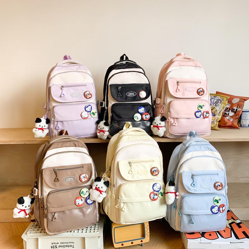 College Style Backpack Student Block Color Campus Schoolbag Female High School Students Large Capacity Backpack