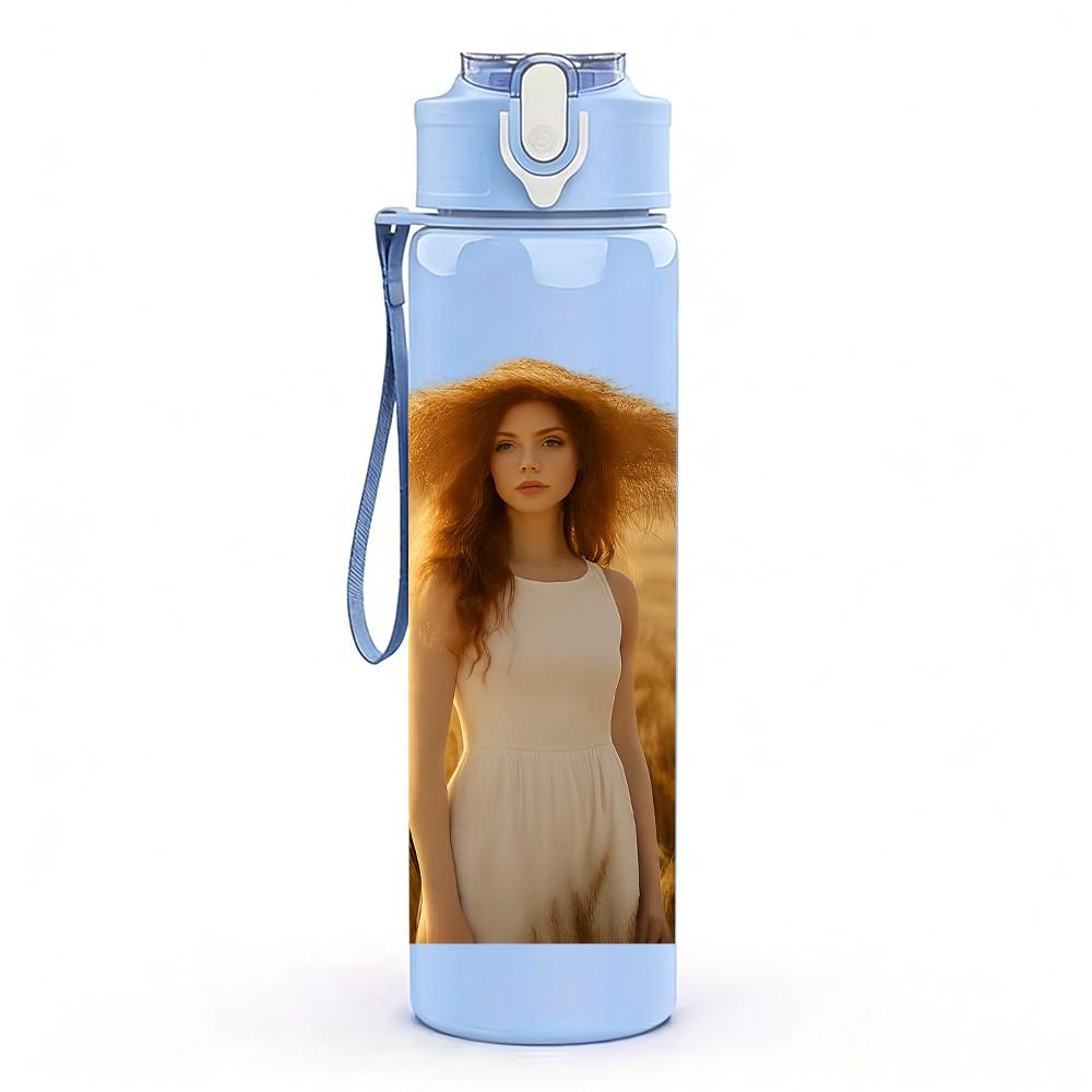 1PC Lady Wheat Field Back View Portrait 750ml Color Plastic Sports Water Bottle Leakproof Flip Straw Lid Suitable for Sports Office Home Use