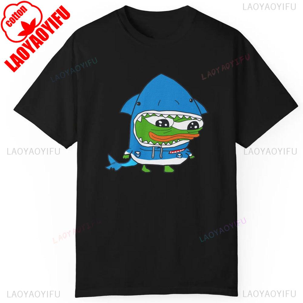 Men Cotton Tshirt Cute Shark Pepe The Frog Fren Meme Funny Internet Culture Humor Urban Graphic Tops Unisex Summer Cotton Tees