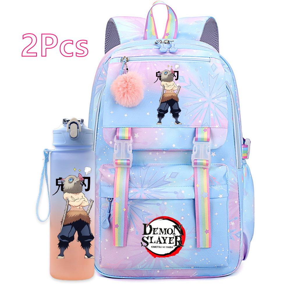 

2Pcs/set Cute Demon Slayer Printed Backpack with 750Ml Water Bottler for Teenager Student Girl Boy Large Capacity Waterproof Bookbag Travel Bag Gift