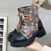 Large Size Martin Boots Women's Autumn and Winter Wind Lace-up Comfortable Thick-soled Printed Fashion Short Boots