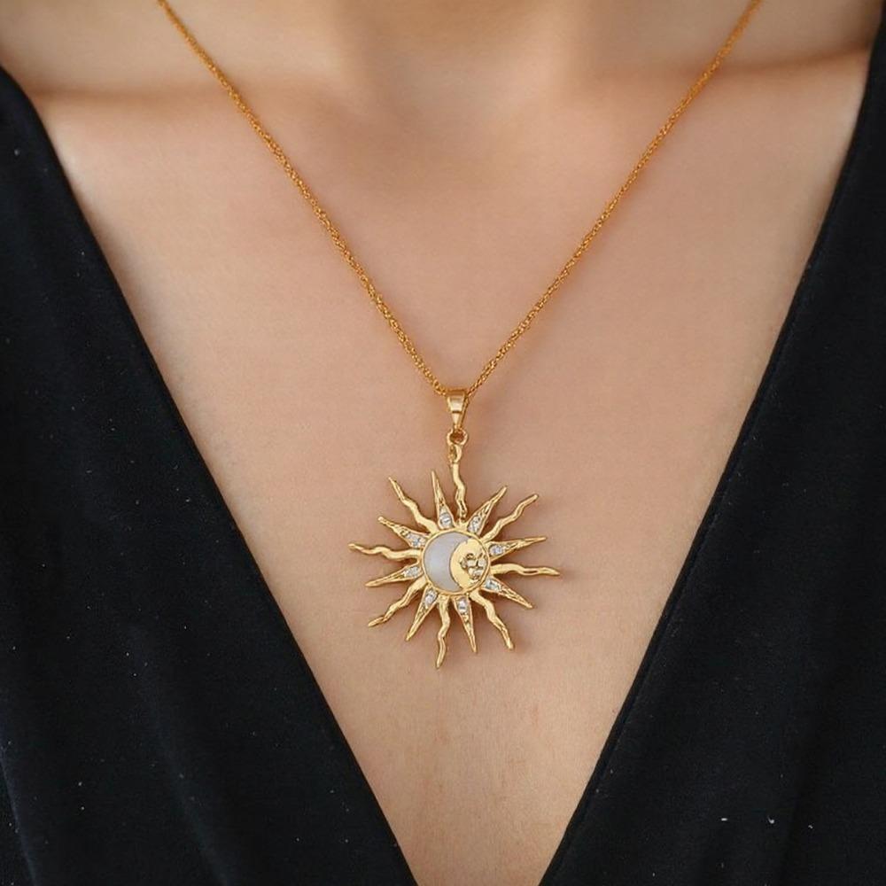 Einzigartiges Design Sonne Stern Mond Drei in Eins Anhänger Halskette Retro Damen Täglich Vielseitig Party Schmuck