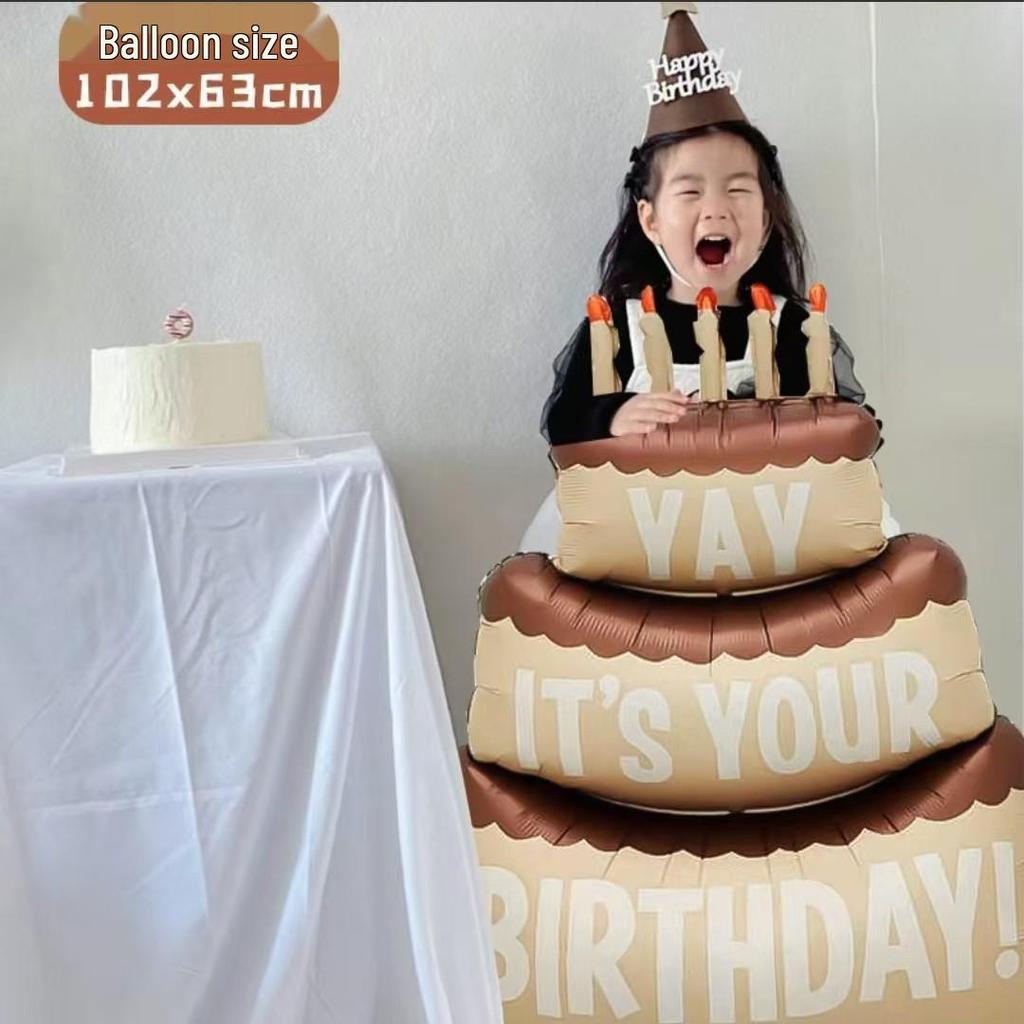 3D Cartoon Birthday Cake Balloon - Foil Decoration for Kids' Parties