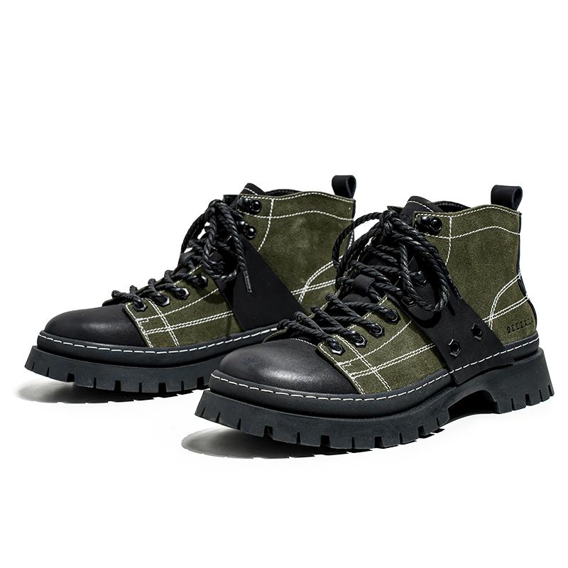 

Модные мужские высокие ботинки из натуральной кожи, модные уличные мотоциклетные ботинки с защитой от скольжения, прочные зимние ботинки для людей, тактическая обувь 39 зелёный