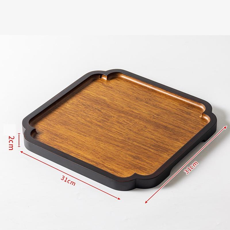 1PC Embossed Pattern Tray New Chinese Style Square Round Bamboo Tea Plate Household Desktop Decoration