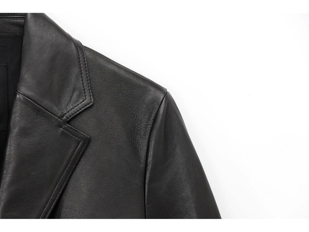 Women's 2024 Retro Single-Button PU Leather Long-Sleeve Suit Jacket