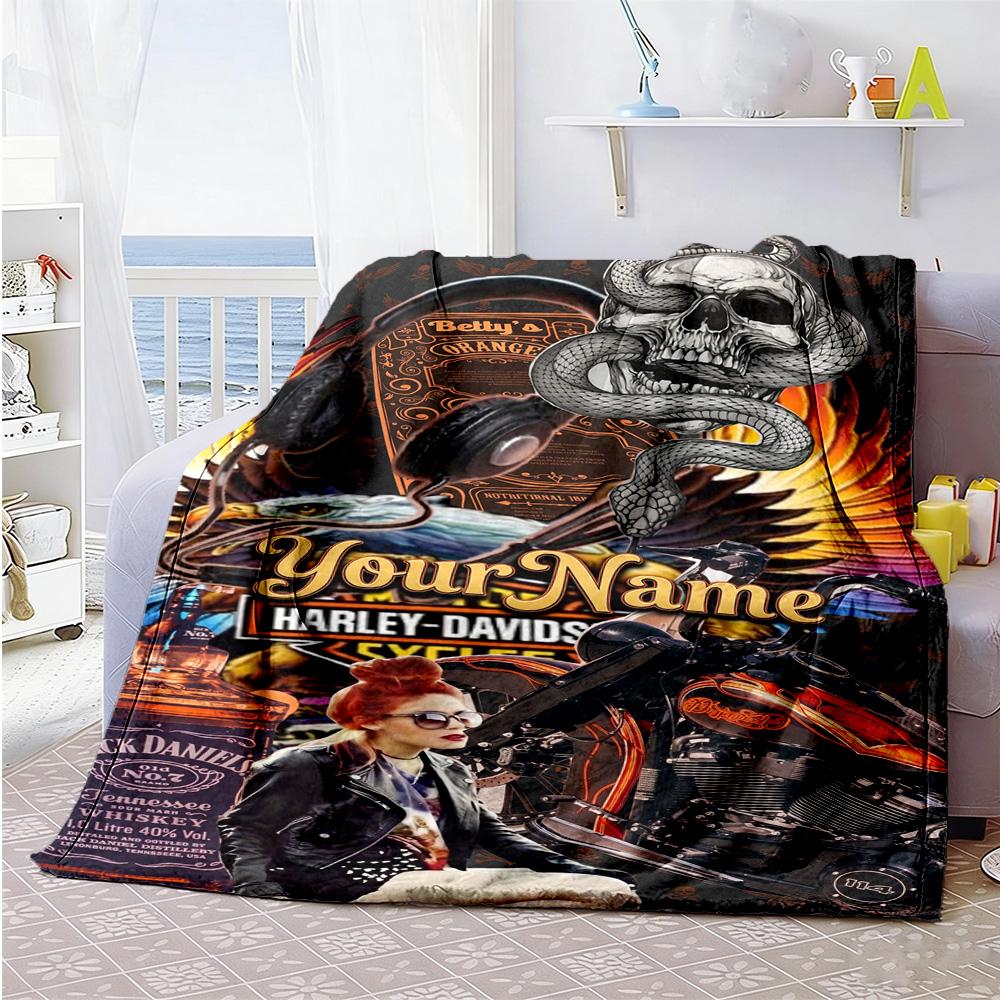 Harley-davidson Motorcycles Personalized Text Blanket Lightweight Customizable Blanket Soft Warm Cozy Perfect for Home Decor Seaside Office Sofa