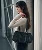 Leathery Duffle Leather Shoulder Bag [Black]