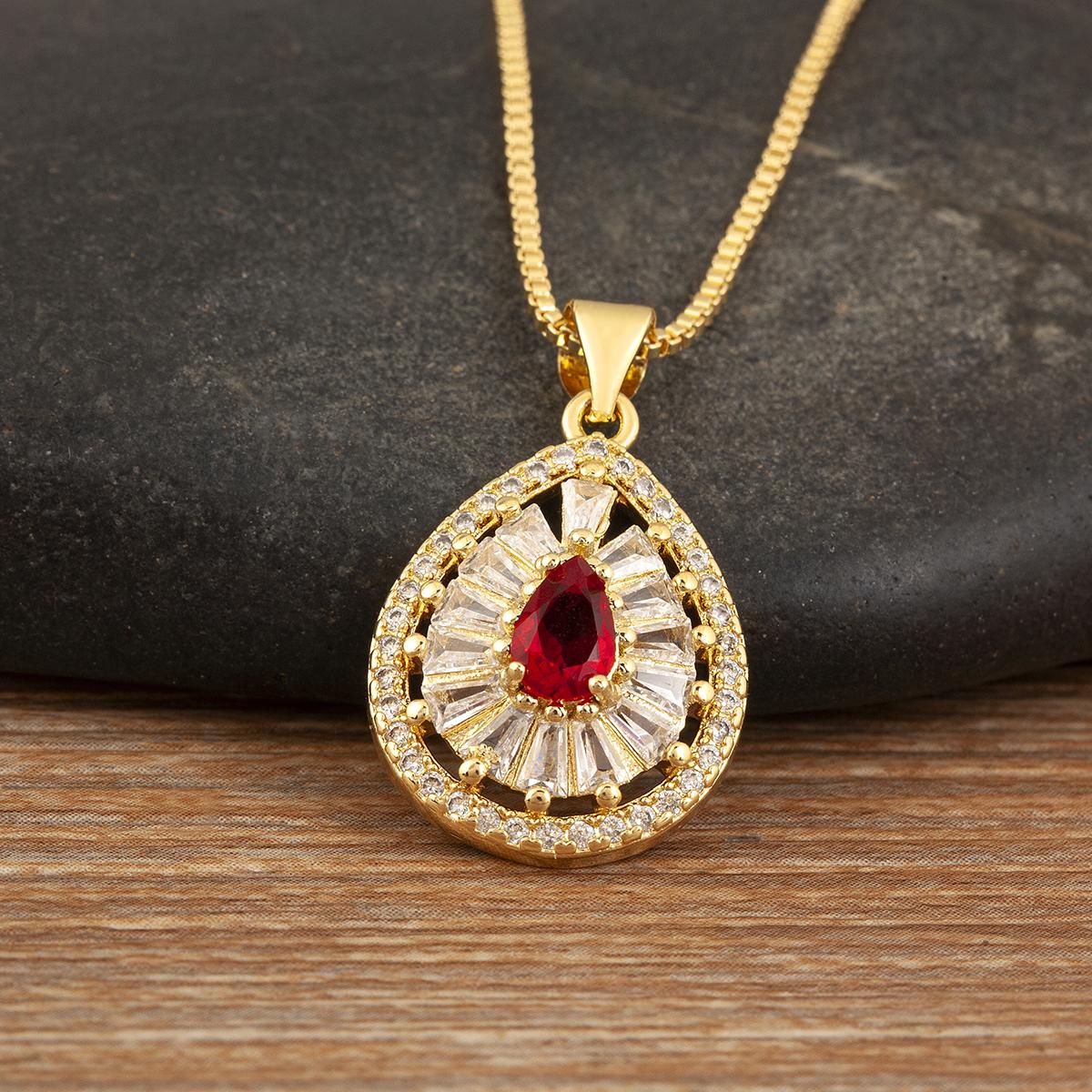 

Nidin Elegant Aesthetic Waterdrop Shape Inlaid Crystal Zircon Pendant Necklace For Women Female Fashion Jewelry Delicate Gifts червоний