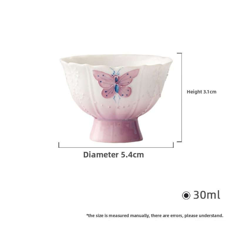 

Yunchuantang Jade Clay Gradient Purple Cup with Beaded Curtain Butterfly Stemmed Design Hand Painted Gongfu Teaware 30ml