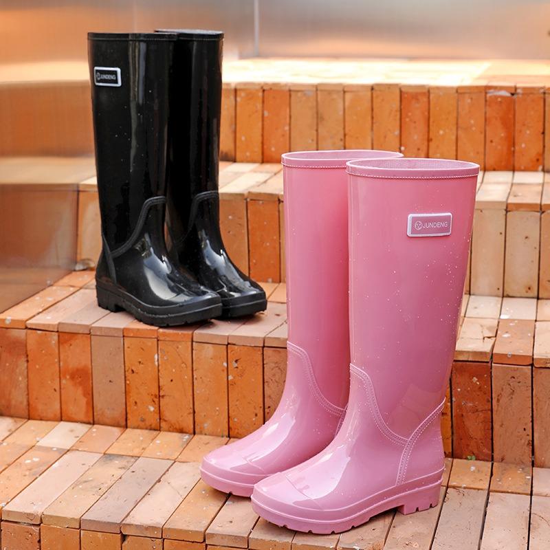 Fashion extra high rain shoes women's waterproof and non-slip water shoes fleece rain boots outdoor water boots adult rubber shoes