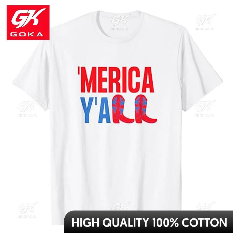 Merica YALL USA Merica Tee 4th of July Patriotic TShirt American Proud Graphic Top Military Day Summer Fashion Vacation Outfit S
